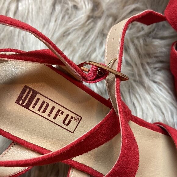 IDIFU Mia Red Platform High Heels Strappy Heeled Sandals Open Toe Ankle Strap - Picture 5 of 12